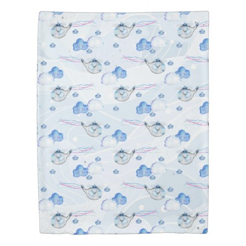 Blue Helicopter in the Clouds Pattern Duvet Cover