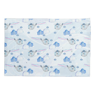 Blue Helicopter in the Clouds Pattern Pillow Case