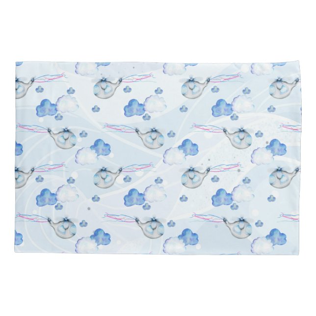 Blue Helicopter in the Clouds Pattern Pillow Case (Back)