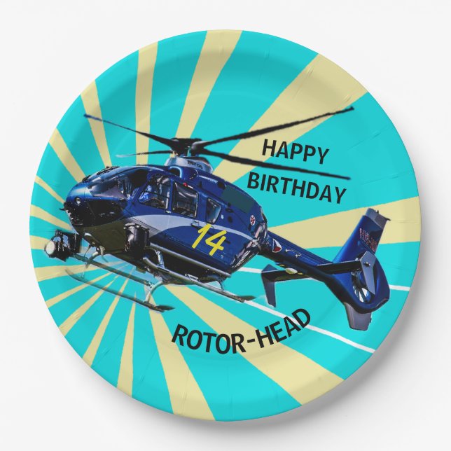 Blue Helicopter Paper Plates (Front)