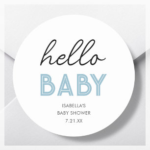 Blue Hello Baby   Baby Shower  Classic Round Sticker