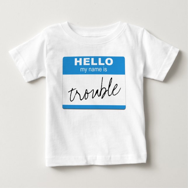 Blue "Hello My Name Is ___" Badge - Personalized Baby T-Shirt (Front)
