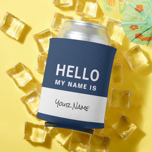 Blue Hello my name is | Personalized can cooler (In Situ Summer)