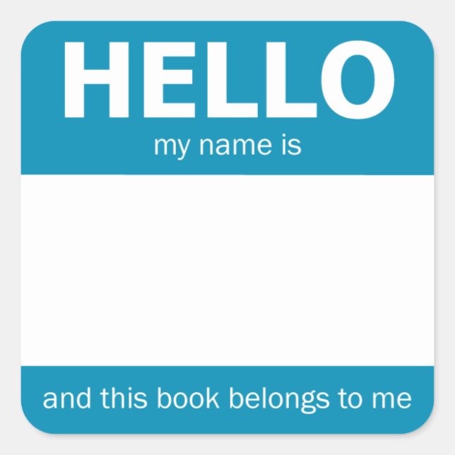Blue "Hello" Name Badge Bookplate (Front)