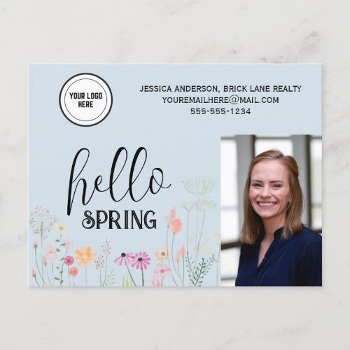 Blue Hello Spring Realty Promotional  Postcard