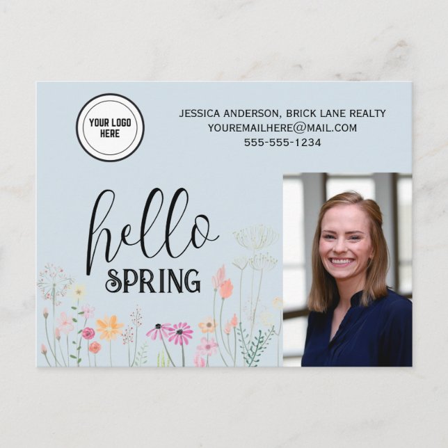 Blue Hello Spring Realty Promotional  Postcard (Front)