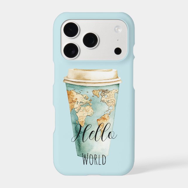 Blue Hello World Coffee Cup iPhone Case (Back)