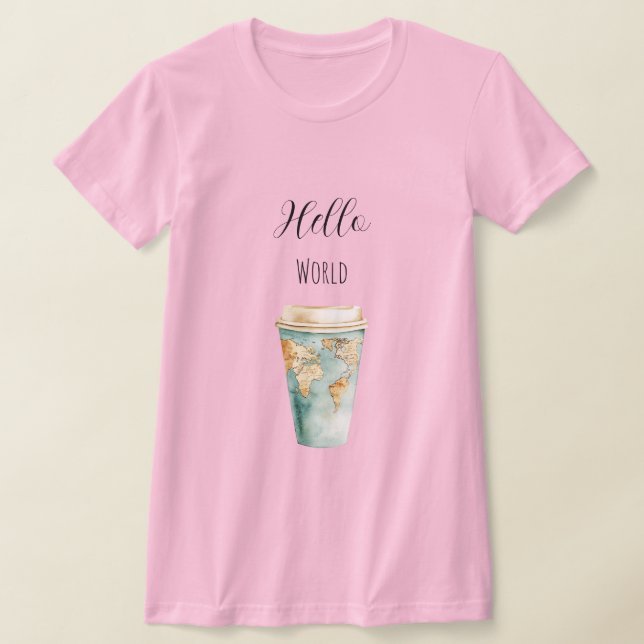 Blue Hello World Coffee Cup T-Shirt (Laydown)