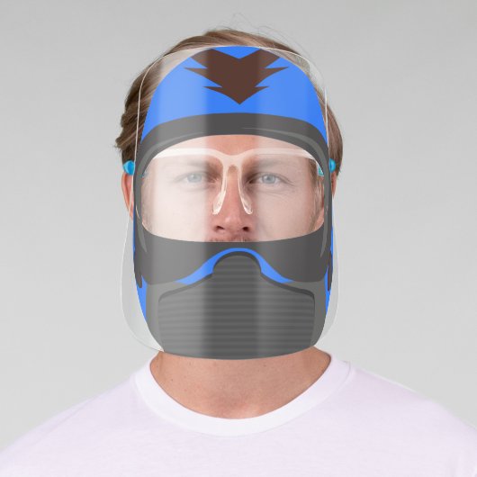 Blue Helmet Motorcycle Paintball Face Shield (Insitu)