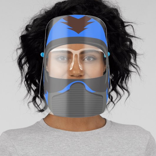 Blue Helmet Motorcycle Paintball Face Shield (Insitu)