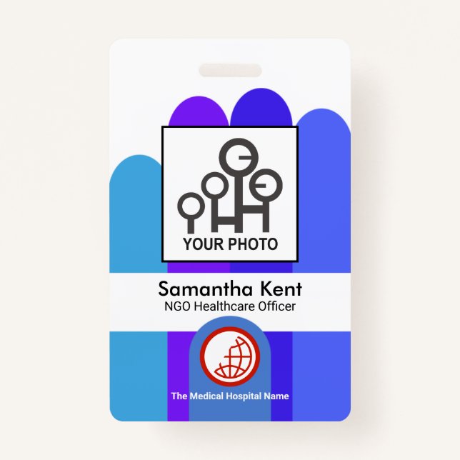 Blue Helping Hand Staff Photo Template ID Badge (Front)