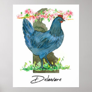 Blue Hen Chicken Delaware State Shape Poster