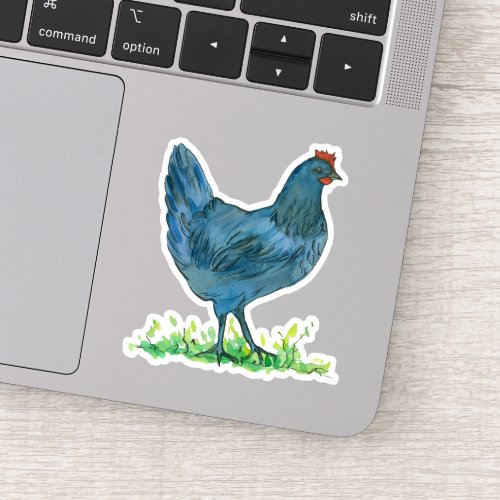 Blue Hen Chicken Watercolor Bird Vinyl Contour Sticker