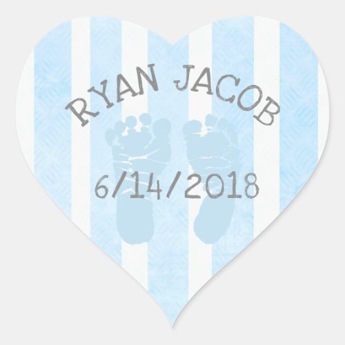 Blue Herat Baby Announcement Footprints Heart Sticker