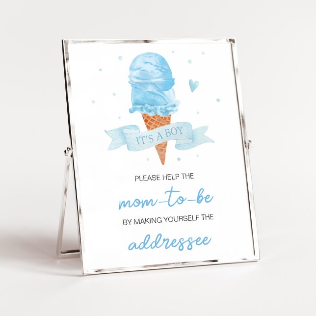 Blue Here's the Scoop Baby Shower Envelope Station Poster (Boy Ice Cream Baby Shower Envelope Station Sign)
