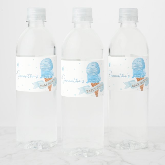 Blue Here's the Scoop Baby Shower Water Bottle Label (Bottles)
