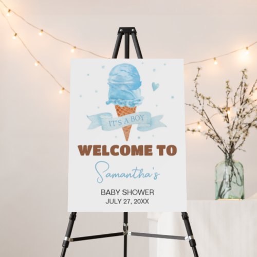 Blue Heres the Scoop Baby Shower Welcome Sign