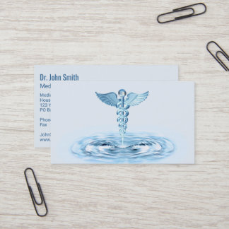 Blue Hermes Rod Caduceus Water Ripples Medical Business Card