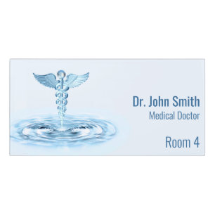 Blue Hermes Rod Caduceus Water Ripples Medical Door Sign