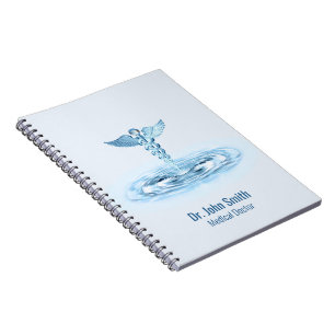 Blue Hermes Rod Medical Caduceus Water Ripples Notebook