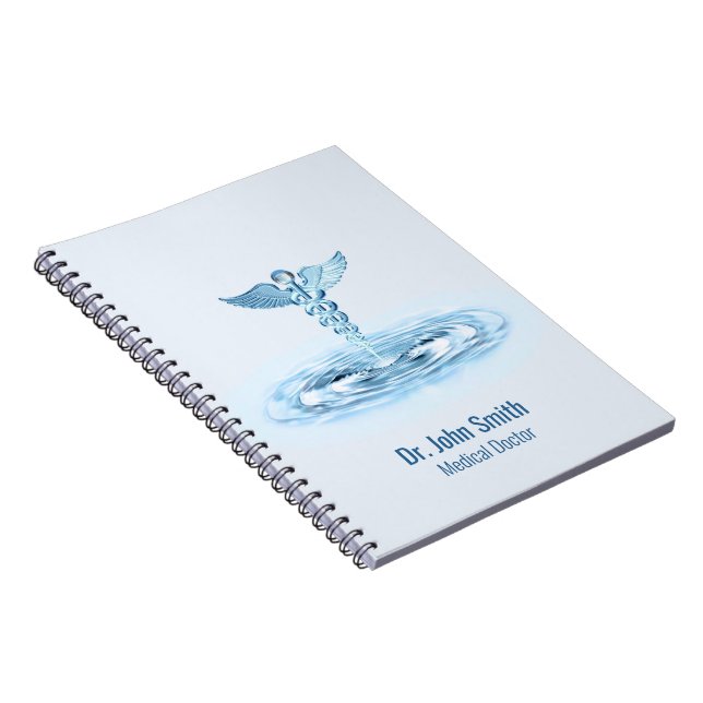 Blue Hermes Rod Medical Caduceus Water Ripples Notebook (Right Side)