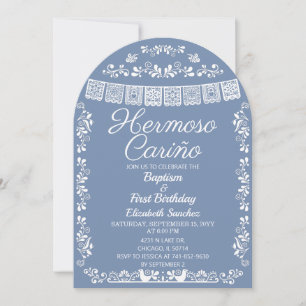 Blue Hermoso Cariño Baptism & First Birthday Invitation