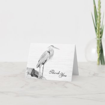 Blue Heron And Rocks  Water Bird Sketch Thank You Card by TheBeachBum at Zazzle