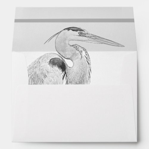 Blue Heron and Rocks Water Bird Sketch Wedding Envelope