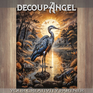 Blue Heron at Sunrise Decoupage Tissue Paper