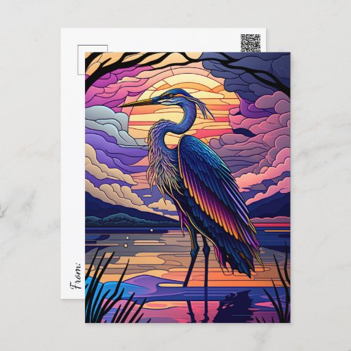 Blue Heron at Sunset Postcard