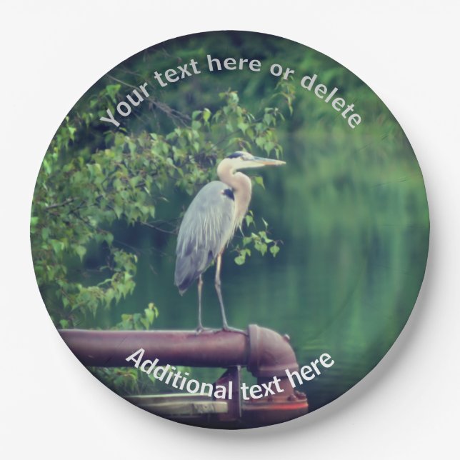 Blue Heron Bird Nature Personalized Party  Paper Plates (Front)