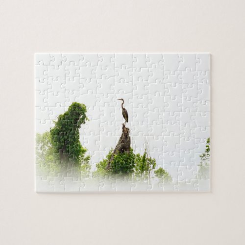 Blue Heron Bird Perched on a Tree Nature Art Jigsaw Puzzle