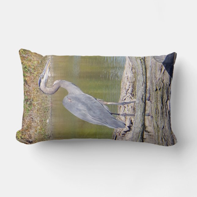 Blue Heron double sided lumbar pillow (Front)