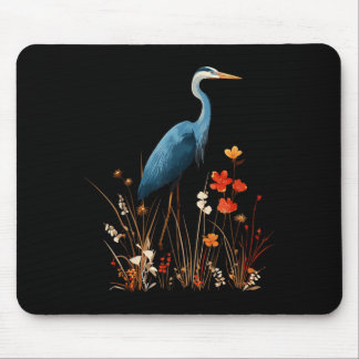 Blue Heron Floral Wildflower Bird Watching Mouse Pad
