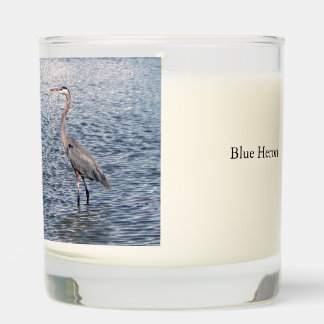 Blue Heron glass candle