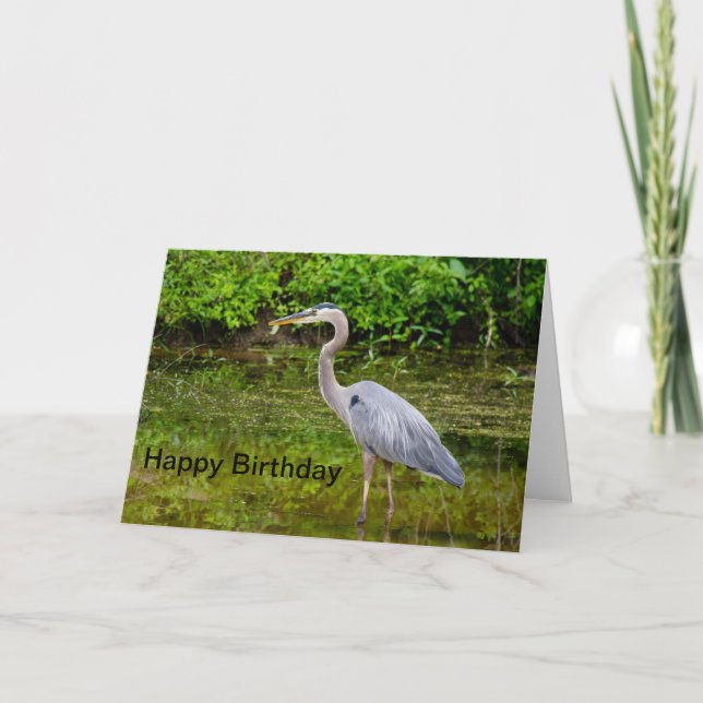 Blue Heron Happy Birthday Card (Front)