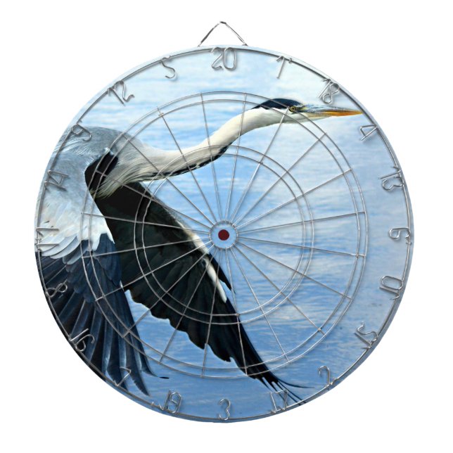 Blue Heron in Flight Over Water Dart Board (Front)