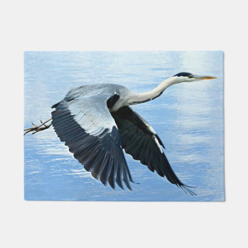 Blue Heron in Flight Over Water Doormat