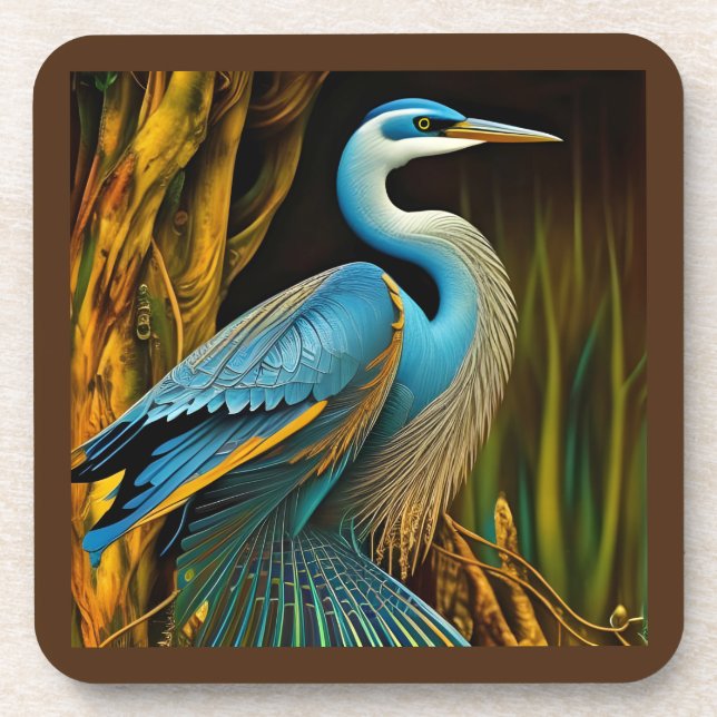 Blue Heron in Reeds  Beverage Coaster (Front)