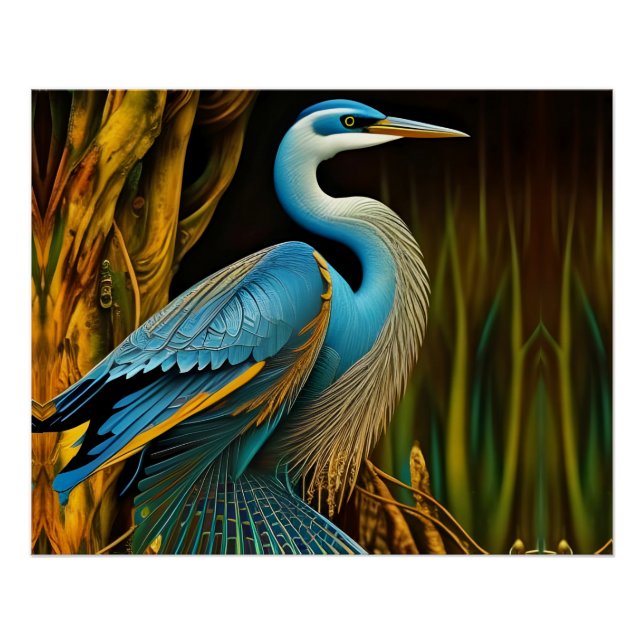 Blue Heron in Reeds  Poster (Front)