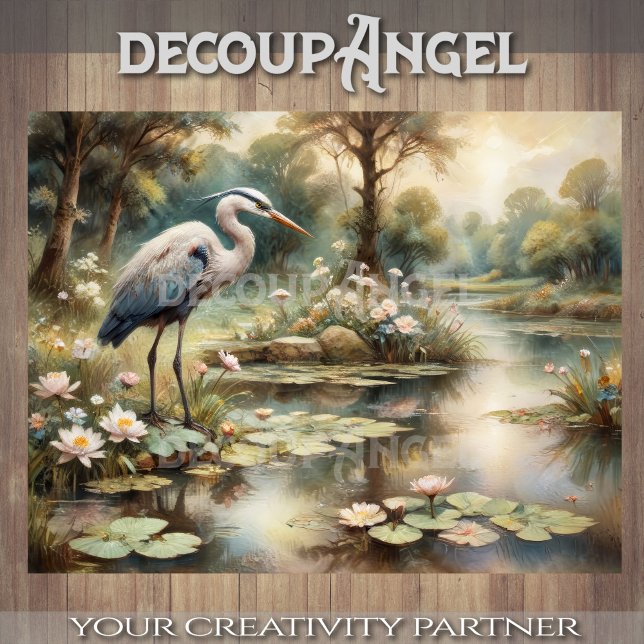 Blue Heron in the Pond  Decoupage Tissue Paper (Creator Uploaded)