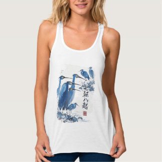 Blue Heron Japanese Ink Wash Bird Nature Tank Top