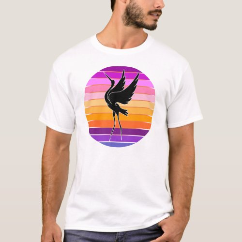 Blue Heron Majestic  Silhouette on Lake at Sunset T_Shirt