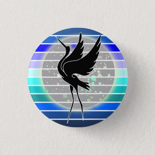 Blue Heron Majestic  Silhouette on Lake Full Moon Button