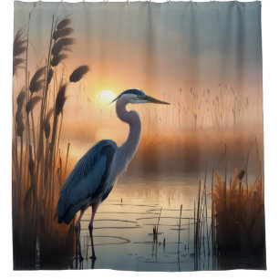 Blue Heron Marsh Shower Curtain