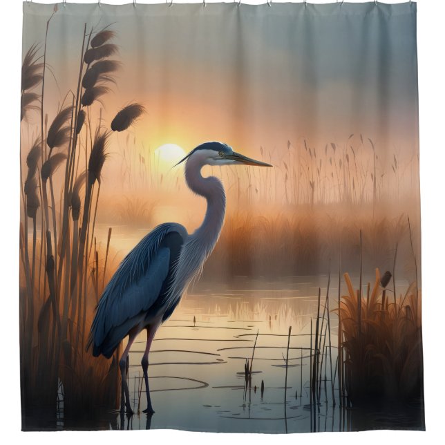 Blue Heron Marsh Shower Curtain (Front)