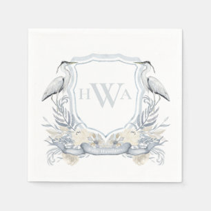 Blue Heron Monogram Crest Grandmillennial Napkins