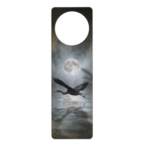 Blue Heron Moon Wildlife Artwork Door Hanger