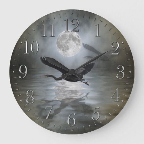 Blue Heron  Moon Wildlife Fantasy Wall Clock