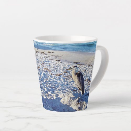 Blue Heron on the Beach Latte Mug